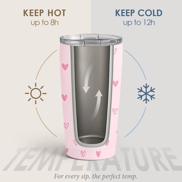 Heart Tumbler 20oz, Stainless Steel Travel Cup with Lid, Insulated Coffee Mug, H - Picture 4 of 7